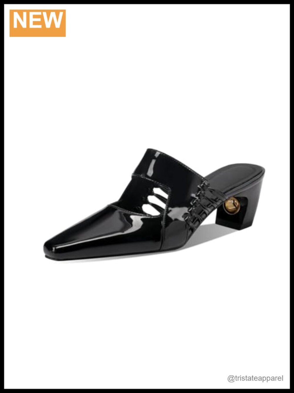 Handmade Patent Leather Chic Chunky Heel Mules Sandals